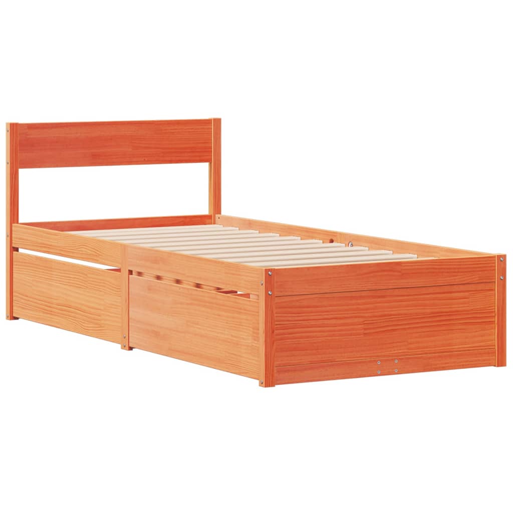 Bed Frame without Mattress Wax Brown 90x200 cm Solid Wood Pine